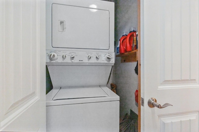 52 Main Rd, Chesterville, ME 04938 - washroom with stacked washer / drying machine