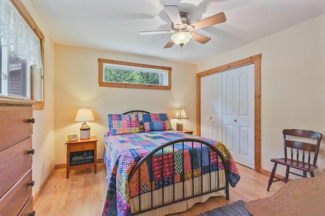 52 Main Rd, Chesterville, ME 04938 - bedroom with wood finished floors, a closet, and a ceiling fan