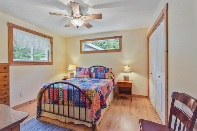 52 Main Rd, Chesterville, ME 04938 - bedroom featuring a closet, wood finished floors, and ceiling fan