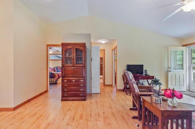 52 Main Rd, Chesterville, ME 04938 - office area with a ceiling fan, light wood-type flooring, and vaulted ceiling