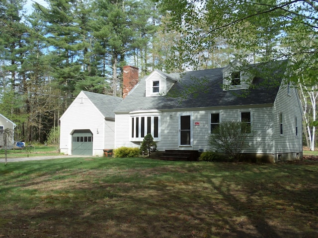365 Country Club 3rd Rd, Sanford, ME 04073 - cape cod home featuring a garage, a front yard, entry steps, a chimney, and driveway