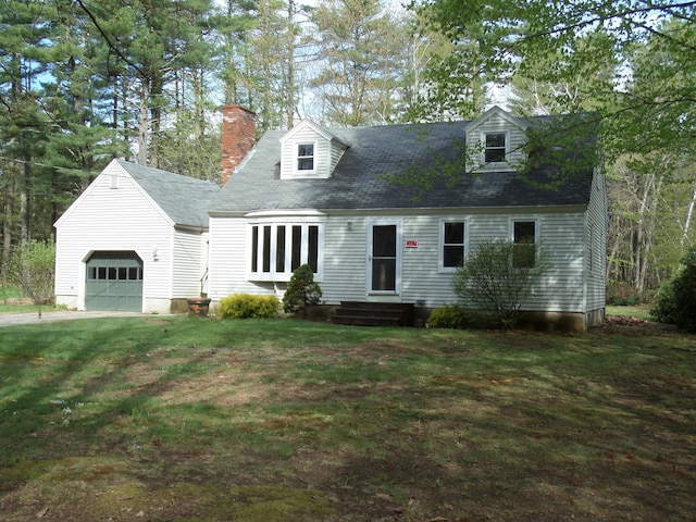 365 Country Club 3rd Rd, Sanford, ME 04073 - cape cod home with entry steps, a front lawn, a chimney, and a detached garage