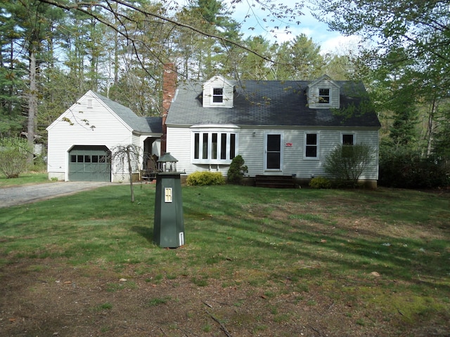 365 Country Club 3rd Rd, Sanford, ME 04073 - cape cod home with an outdoor structure, an attached garage, dirt driveway, entry steps, and a front yard