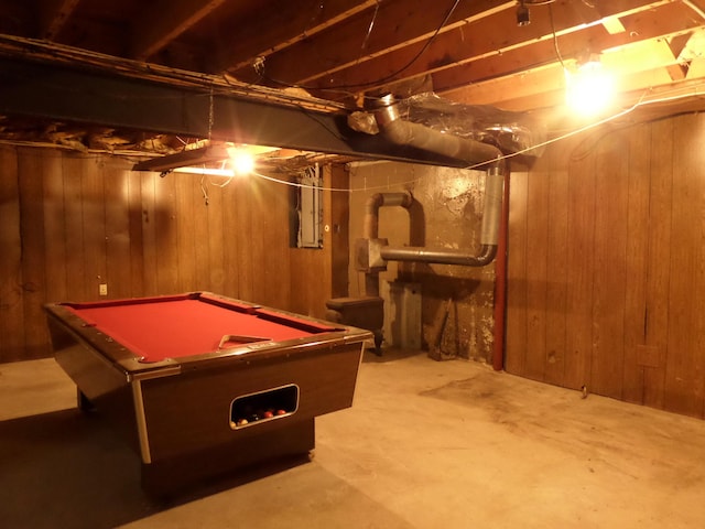 365 Country Club 3rd Rd, Sanford, ME 04073 - rec room with wooden walls, pool table, and unfinished concrete flooring