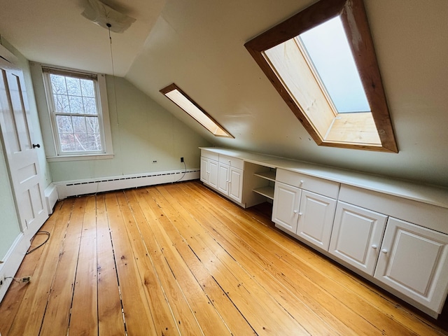20 Water St, Winterport, ME 04496 - bonus room with light wood finished floors, a baseboard radiator, and lofted ceiling with skylight