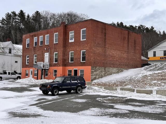 view of snow covered building