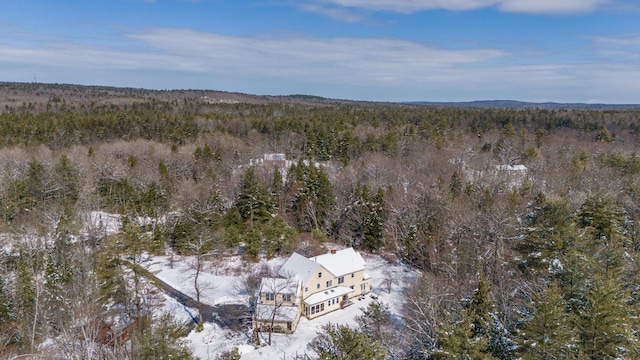 bird's eye view with a wooded view