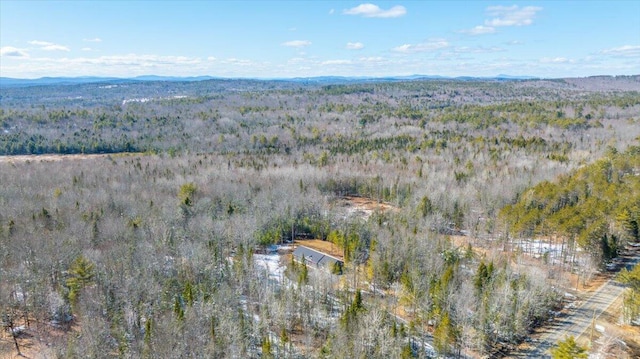 bird's eye view with a forest view and a mountain view