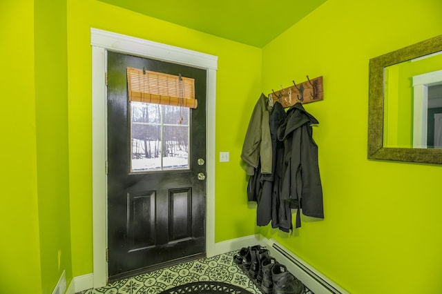 mudroom with baseboard heating and baseboards
