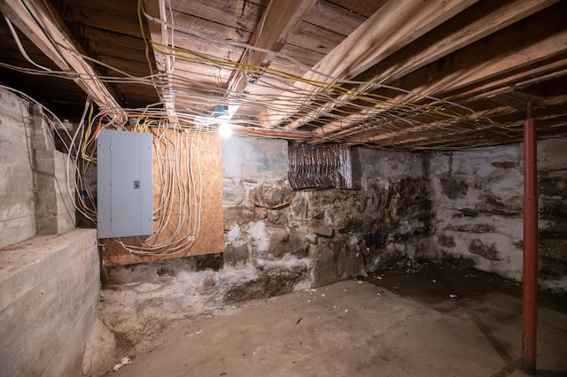 unfinished basement with electric panel