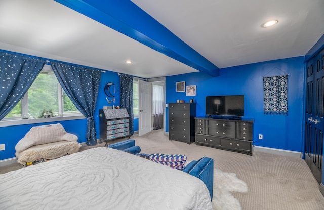 3 Adell Rd, Readfield, ME 04355 - bedroom featuring carpet floors and beamed ceiling