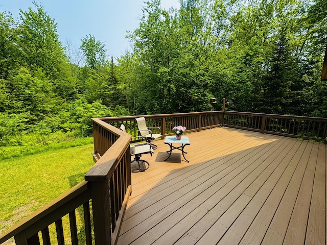 362 N Raymond Rd, Poland, ME 04274 - wooden terrace with a yard and a wooded view