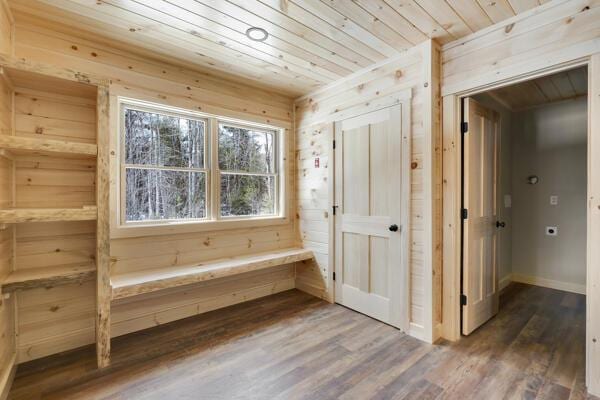 18 Thayer Way, Bethel, ME 04217 - mudroom featuring wooden ceiling, wood finished floors, and wooden walls