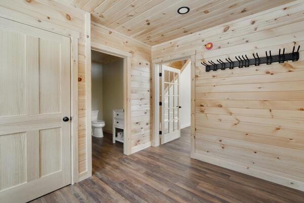 18 Thayer Way, Bethel, ME 04217 - hall featuring wood finished floors, wood walls, and wood ceiling