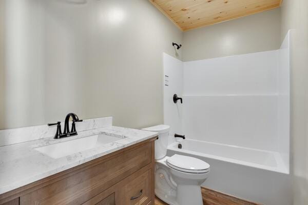 18 Thayer Way, Bethel, ME 04217 - bathroom with wooden ceiling, vanity, shower / bathtub combination, and wood finished floors
