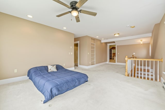 15 Church Ln, Phippsburg, ME 04562 - bedroom with carpet floors, baseboards, recessed lighting, and ceiling fan