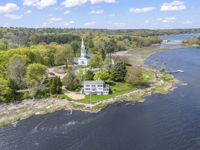 15 Church Ln, Phippsburg, ME 04562 - aerial view of property and surrounding area featuring a forest and a nearby body of water