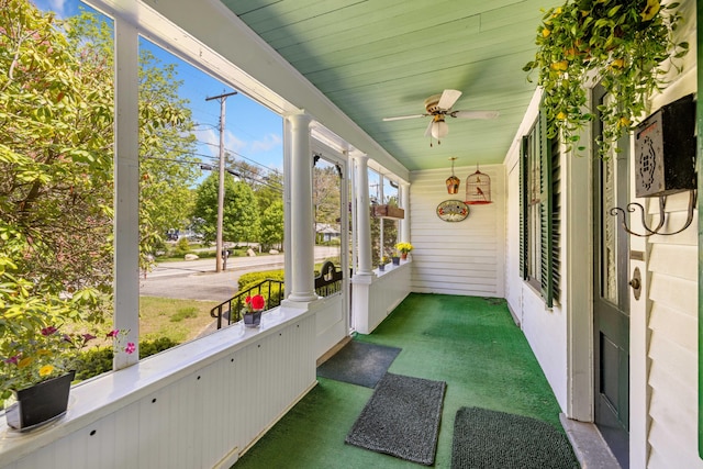 199 Ferry Rd, Saco, ME 04072 - unfurnished sunroom featuring a ceiling fan