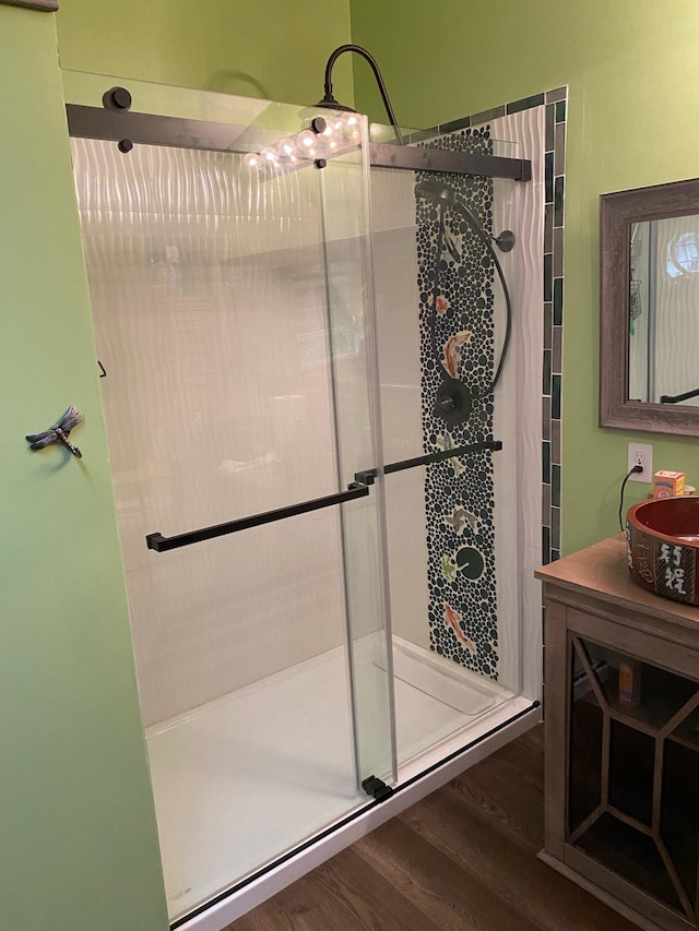 450 W Rd, Waterboro, ME 04087 - bathroom with a shower stall, wood finished floors, and vanity
