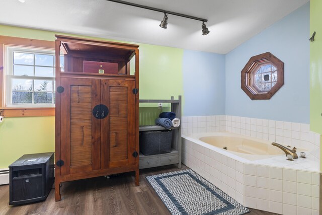 450 W Rd, Waterboro, ME 04087 - bathroom with rail lighting, a bath, and wood finished floors