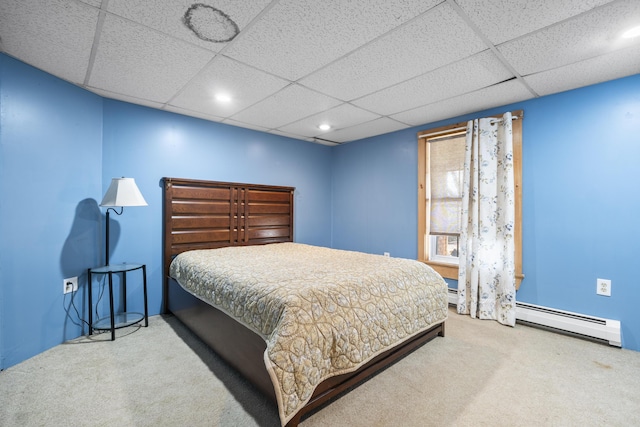 450 W Rd, Waterboro, ME 04087 - bedroom with carpet floors, baseboard heating, recessed lighting, and a drop ceiling