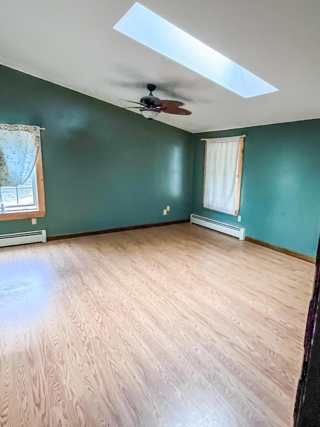 450 W Rd, Waterboro, ME 04087 - unfurnished room featuring a skylight, a baseboard heating unit, and wood finished floors