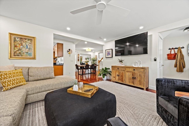 81 Forest Ave, Portland, ME 04101 - living area featuring wood finished floors, ceiling fan, and recessed lighting