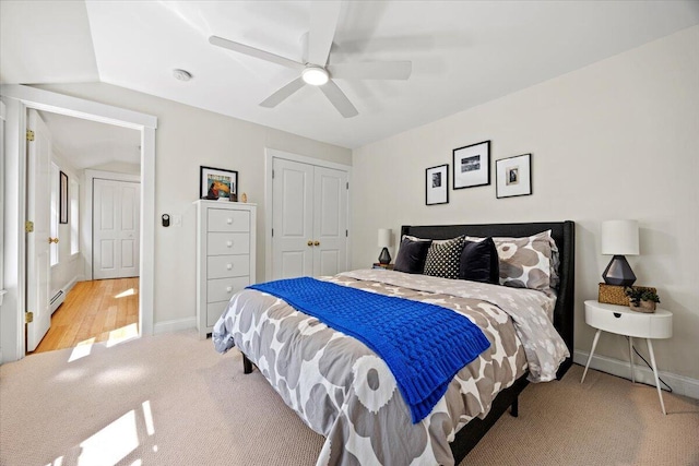 81 Forest Ave, Portland, ME 04101 - bedroom featuring light colored carpet, a closet, and ceiling fan