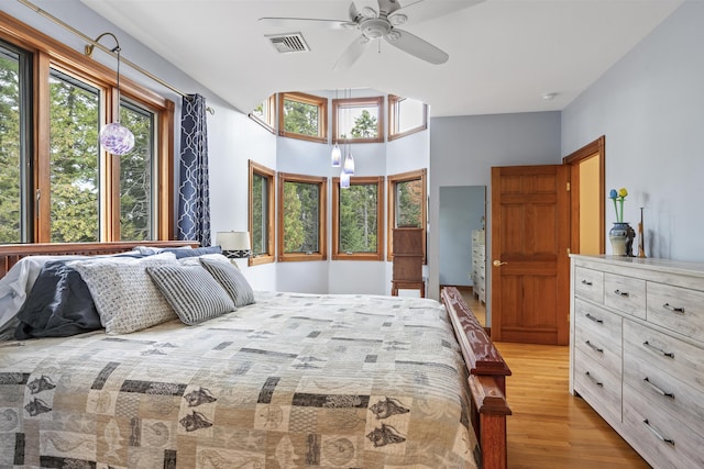 39 Catlin Shore Rd, Harpswell, ME 04079 - bedroom featuring light wood-style flooring, a ceiling fan, and vaulted ceiling