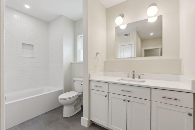 34 Hammond St Unit B, Portland, ME 04101 - bathroom featuring tile patterned floors, toilet, vanity, visible vents, and shower / bath combination