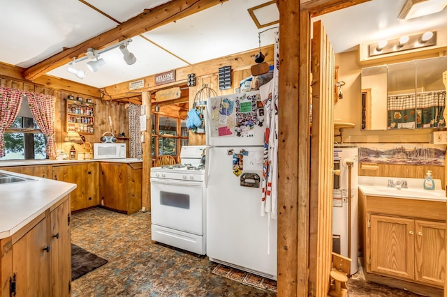32 Seymour Cove Rd, Bowerbank, ME 04426 - kitchen with white appliances, light countertops, and brown cabinets