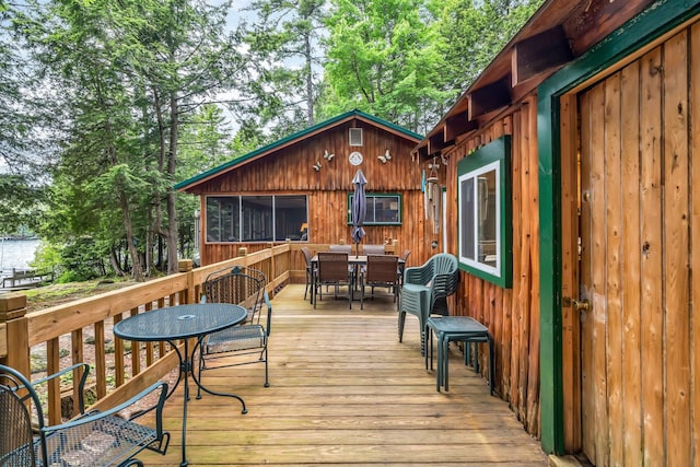 32 Seymour Cove Rd, Bowerbank, ME 04426 - wooden deck featuring outdoor dining space