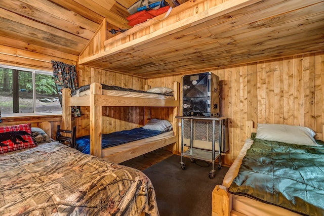 32 Seymour Cove Rd, Bowerbank, ME 04426 - bedroom with wood walls and wood ceiling