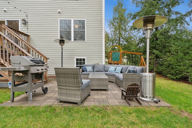33 Old Dynamite Way, Gorham, ME 04038 - view of patio / terrace featuring outdoor lounge area, a grill, and stairway