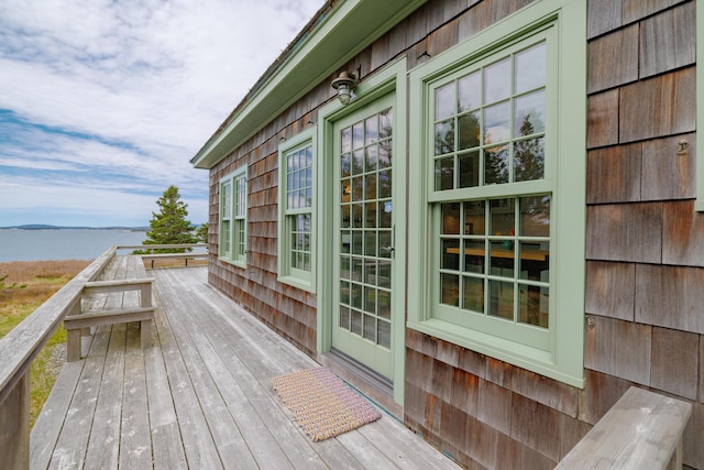 421 Petitmanan Point Rd, Steuben, ME 04680 - wooden terrace featuring a water view