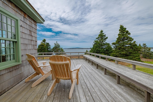 421 Petitmanan Point Rd, Steuben, ME 04680 - wooden deck with a water view
