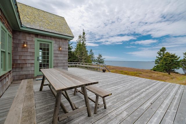 421 Petitmanan Point Rd, Steuben, ME 04680 - wooden terrace with outdoor dining area