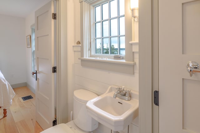 421 Petitmanan Point Rd, Steuben, ME 04680 - bathroom featuring healthy amount of natural light, a sink, toilet, and wood finished floors
