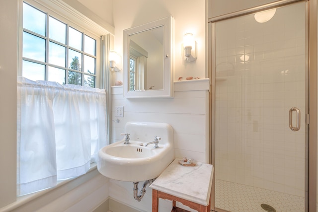 421 Petitmanan Point Rd, Steuben, ME 04680 - bathroom featuring a shower stall and a sink