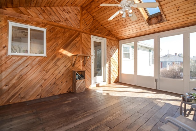 58 Bayview Ter, Wells, ME 04090 - unfurnished sunroom with a ceiling fan, a skylight, and a healthy amount of sunlight