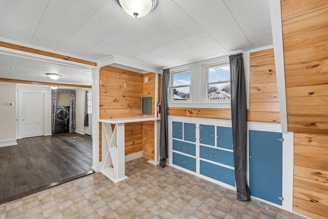 57 Oxford St, Augusta, ME 04330 - interior space with baseboards, wood walls, and electric panel