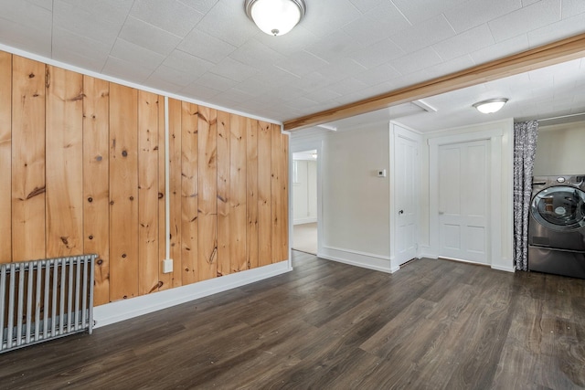 57 Oxford St, Augusta, ME 04330 - interior space with wooden walls, baseboards, dark wood-style flooring, and washer / clothes dryer