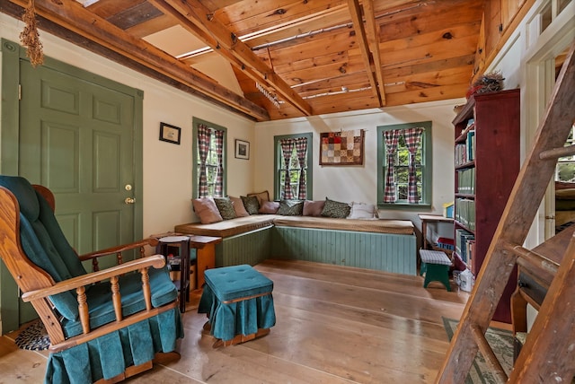 LOT6-1 Sand Shed Loop, Amherst, ME 04605 - living area featuring wood finished floors, lofted ceiling with beams, and wood ceiling