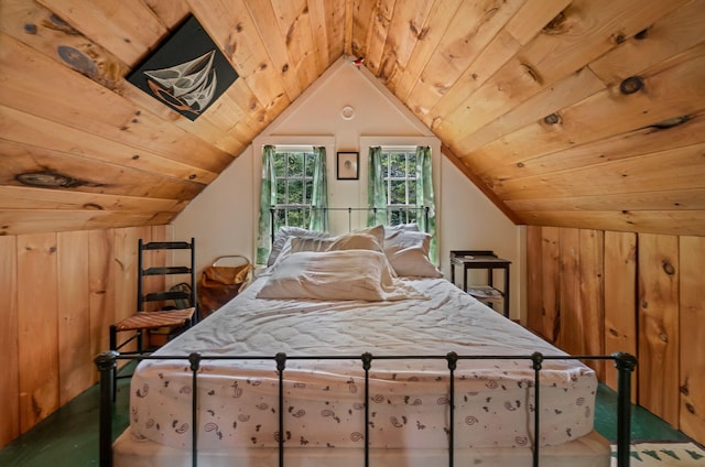 LOT6-1 Sand Shed Loop, Amherst, ME 04605 - bedroom with wooden walls, wooden ceiling, and vaulted ceiling