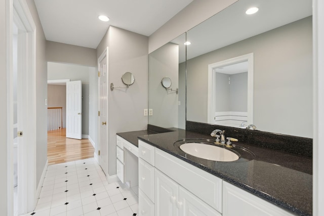 31 Green Trees Dr, Gorham, ME 04038 - bathroom featuring vanity, baseboards, and recessed lighting