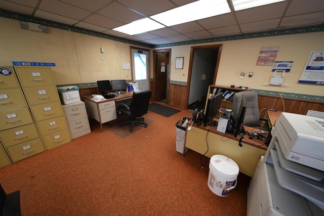 48 Customs Loop, Houlton, ME 04730 - office area with a wainscoted wall, a drop ceiling, and wood walls