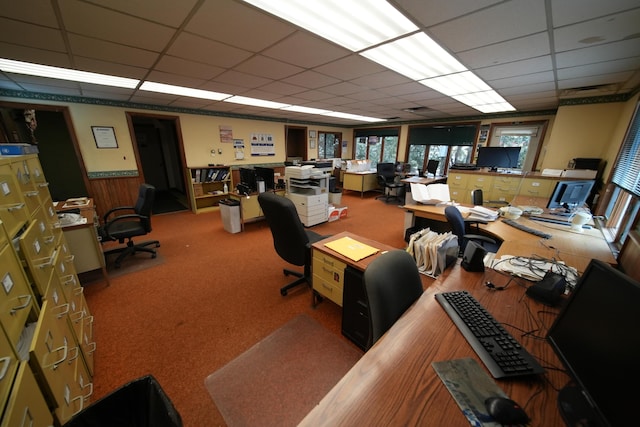 48 Customs Loop, Houlton, ME 04730 - office featuring a wainscoted wall, carpet flooring, and a drop ceiling
