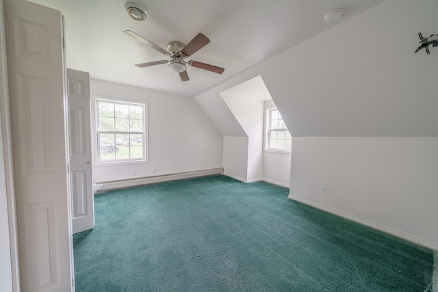 452 Moosehead Trl, Waldo, ME 04915 - bonus room featuring a baseboard radiator, healthy amount of natural light, a ceiling fan, carpet flooring, and lofted ceiling