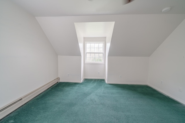 452 Moosehead Trl, Waldo, ME 04915 - additional living space with baseboard heating, carpet, baseboards, and lofted ceiling