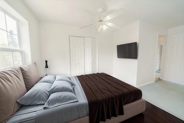 452 Moosehead Trl, Waldo, ME 04915 - bedroom with a closet, ceiling fan, and baseboards